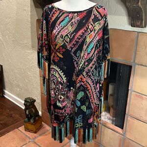 FUZZI stitch print tulle fringe dress, size M!